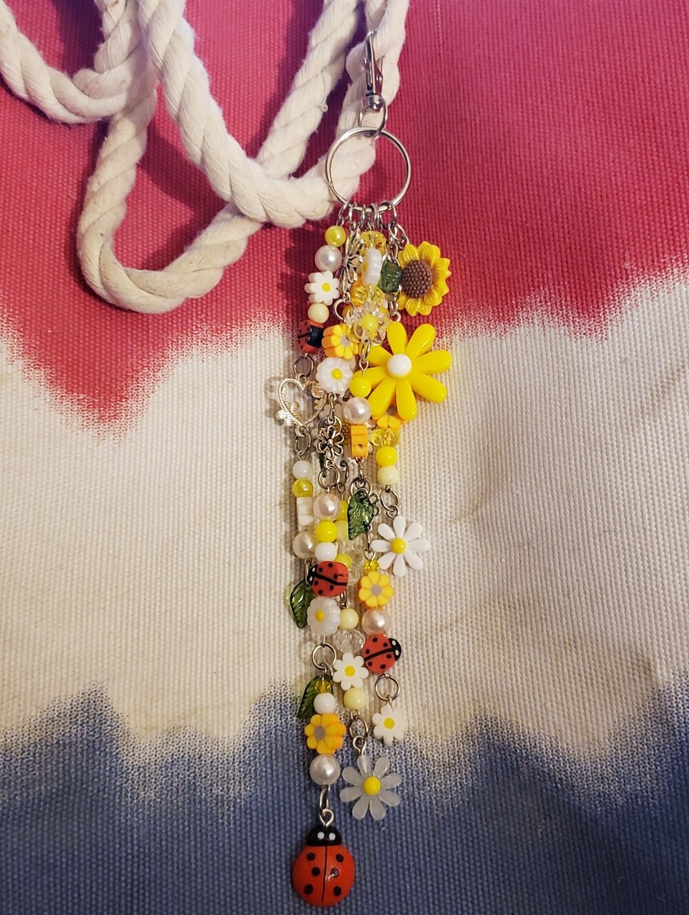 Handmade beaded boho sunflower ladybug daisy keychain bag charm - Picture 13 of 13